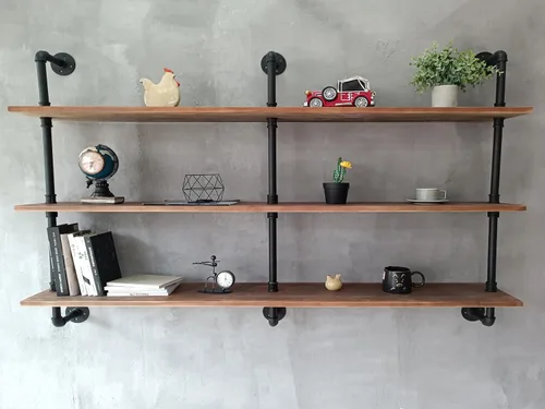Miniatura 45 de HDDFER - Estantería industrial para tuberías rústicas en blanco, estantes de pared de tubería industrial con tablas de madera, estantes flotantes