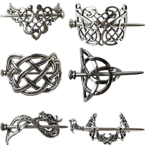 NSBELL 6 pinzas para el cabello celtas vintage, horquillas celtas plateadas, horquillas deslizantes para el cabello, horquillas de aleación con nudo