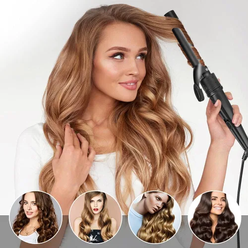Miniatura 6 de Rizador 6 en 1 para cabello largo y corto, coeficiente de temperatura positivo, de cerámica, con temperatura ajustable y voltaje dual, con guante
