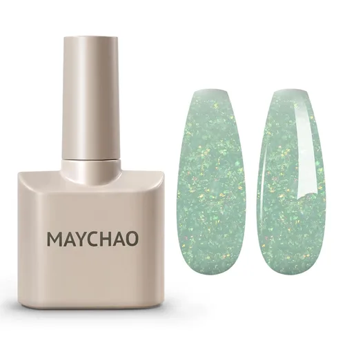 Miniatura 10 de MAYCHAO Esmalte de uñas de gel con purpurina de oro rosa de 0.5 fl oz, 1 esmalte de gel de oro rosa brillante, esmalte de uñas LED UV, arte de uñas