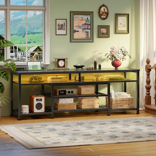 Miniatura 7 de Furologee Soporte de TV con tomas de corriente y luces LED, centro de entretenimiento de 63 pulgadas para televisores de 60, 65, 70 pulgadas, mesa