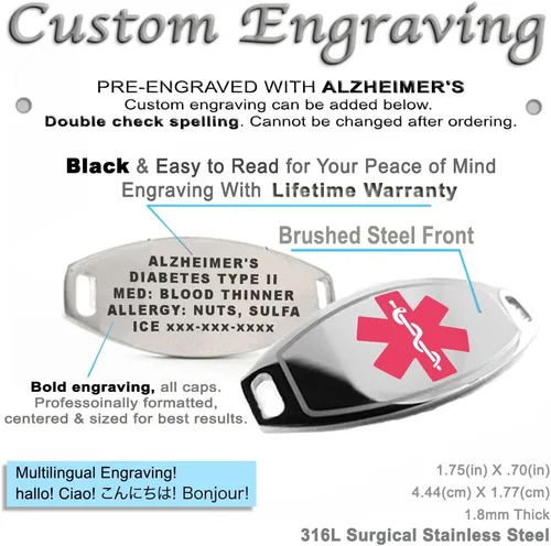 Miniatura 2 de My Identity Doctor Pulsera de alerta médica pregrabada y personalizada, color rosa