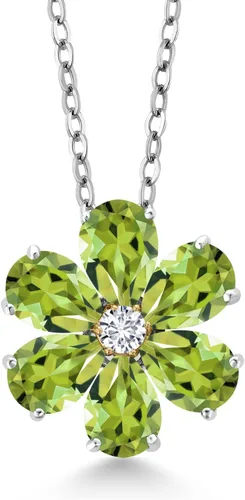 Gem Stone King Collar de plata de ley 925 y oro amarillo de 10 quilates con piedra natal y diamantes cultivados en laboratorio, forma de pera de