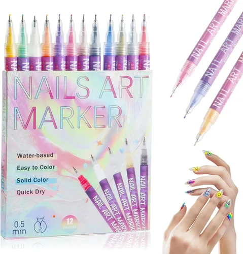 Juego de 12 rotuladores para arte de uñas, rotuladores de esmalte de uñas de secado rápido 3D de 0.5MM, 2025 marcadores de arte de uñas DIY,