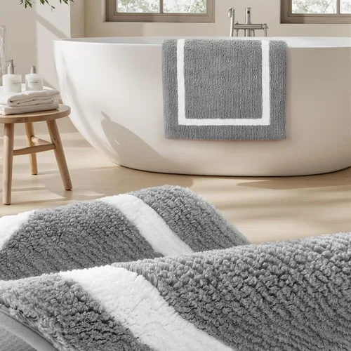 Miniatura 8 de HOMEIDEAS - Juego de alfombras para baño (2 piezas), de microfibra súper suave y absorbente, con borlas, antideslizantes y lavables a máquina