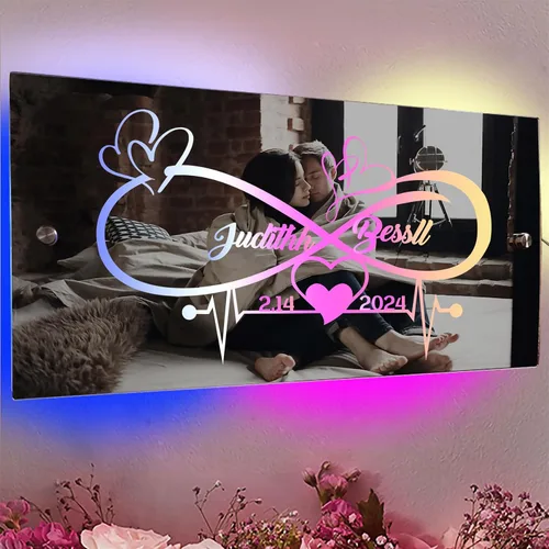 Miniatura 15 de Espejo de barra de nombre LED personalizado, letreros de neón iluminados para decoración de pared para bar en casa, día de San Valentín y regalos