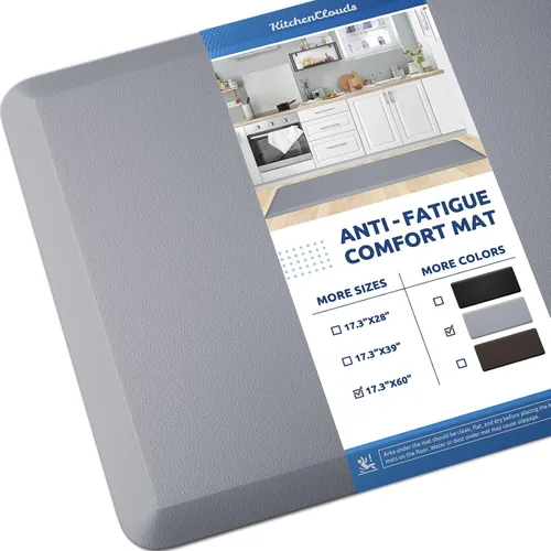 KitchenClouds Alfombra de cocina acolchada anti fatiga, 17.3 x 60 pulgadas, impermeable, antideslizante, tapete de escritorio cómodo, para cocina,