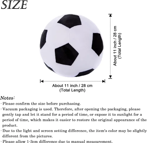 Miniatura 2 de zhidiloveyou Almohada rellena de pelota de fútbol de 11 pulgadas, regalo de fútbol para niños, negro-blanco