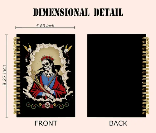 Miniatura 5 de Knibeo Cuaderno gótico con espiral de tapa dura con forro de arte de Santa Muerte Día de los Muertos de 5.5 x 8.3 pulgadas, cuaderno de rayas