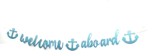 Miniatura 3 de Cartel de bienvenida a bordo con purpurina azul cielo, pancarta de globo para niños, decoración náutica de cumpleaños, baby shower, decoración