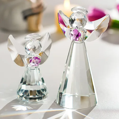 Miniatura 11 de HDCRYSTALGIFTS Juego de 2 figuras coleccionables de ángel guardián de cristal, adornos de ángel de cristal de 2.5 pulgadas para Navidad, Acción
