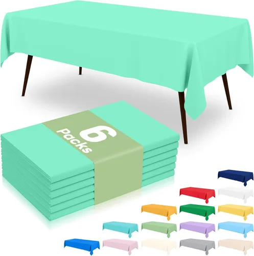 Miniatura 30 de misaya 6 paquetes de manteles de plástico desechables, 54 x 72 pulgadas mantel rectangular impermeable, cubiertas de mesa decorativas a prueba