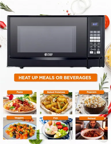 Miniatura 2 de COMMERCIAL CHEF Microondas de 1.4 pies cúbicos con 10 niveles de potencia, microondas pequeño con botón pulsador, microondas de 1100 vatios