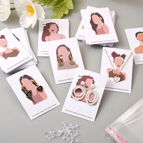 Miniatura 6 de Mega Pet 70 piezas de aretes y collares, tarjetero de 7 estilos para mujer, diseño de joyería, tarjetero, papel colgante con 70 tuercas de oreja