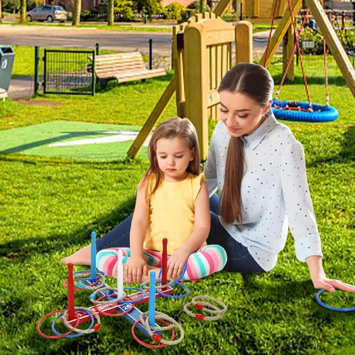 Miniatura 7 de Win SPORTS Juego de lanzamiento de anillos de madera, divertido juego de carnaval para interiores y exteriores, para niños y adultos, incluye 16