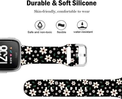 Miniatura 3 de Correas de reloj de silicona suave compatibles con Fitbit Versa 2/Versa/Fitbit Versa Lite/SE, correa de repuesto con bonito patrón floral de 0.98