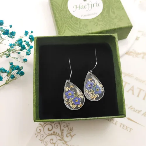 Miniatura 39 de Pendientes de flores prensadas hechos a mano para mujer