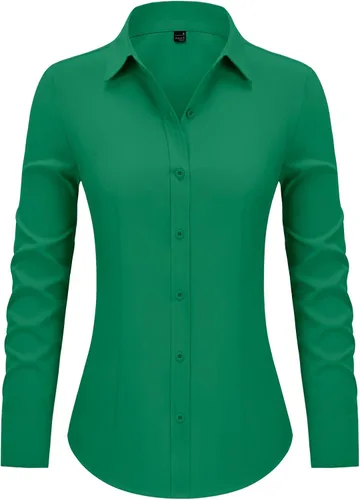 Miniatura 19 de Camisas con botones para mujer ajustadas, camisa de vestir de manga larga, blusa con cuello, camisa de trabajo, para negocios, para oficina, atuendo