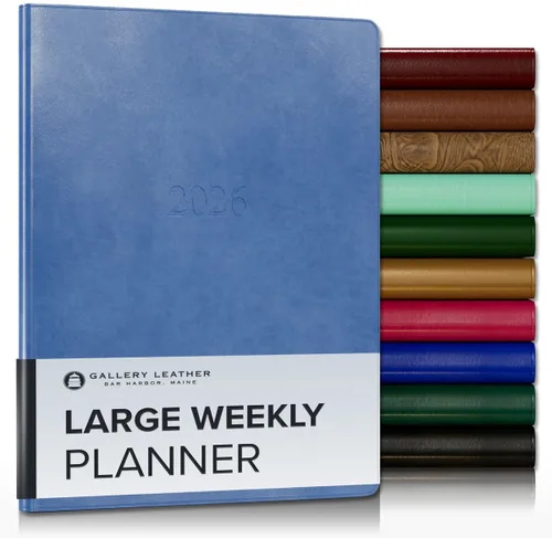 Miniatura 110 de Gallery Leather Agenda semanal y mensual grande 2025-2026, agenda y cuaderno con elegantes bordes de página dorados dorados, 12 meses, cactus Cactus