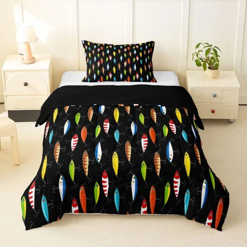 Miniatura 27 de Erosebridal Juego de edredón de tiburón, tamaño individual, juego de ropa de cama de vida oceánica para niños y niñas, color verde azulado