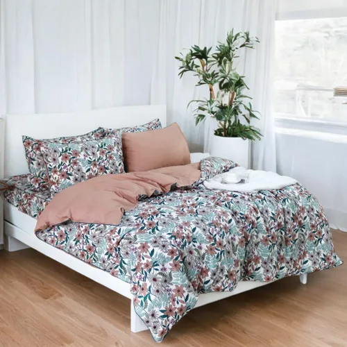 Miniatura 27 de Helthep - Juego de funda de edredón floral, tamaño Queen, 100% algodón, con patrón de flores rosas, funda de edredón vintage con hojas verdes