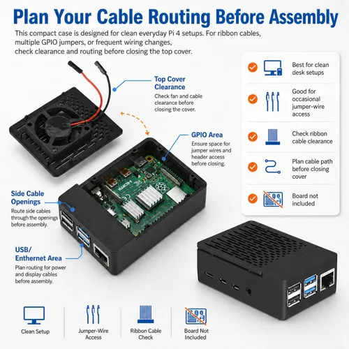 Miniatura 7 de iUniker Funda para Raspberry Pi 4, carcasa ABS Pi 4 con ventilador de refrigeración, disipador de calor Pi 4, cubierta superior extraíble simple
