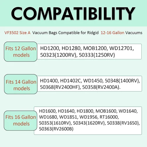 Miniatura 2 de Paquete de 12 bolsas de vacío 23743 VF3502 compatibles con aspiradoras Ridgid de 12-16 galones, bolsas de recolección de polvo WD1950 WD1956 WD1850