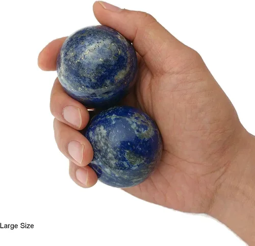 Miniatura 2 de Top Chi Bolas de baoding de lapislázuli con bolsa de transporte para terapia de manos, ejercicio y alivio del estrés (grande de 2 pulgadas)