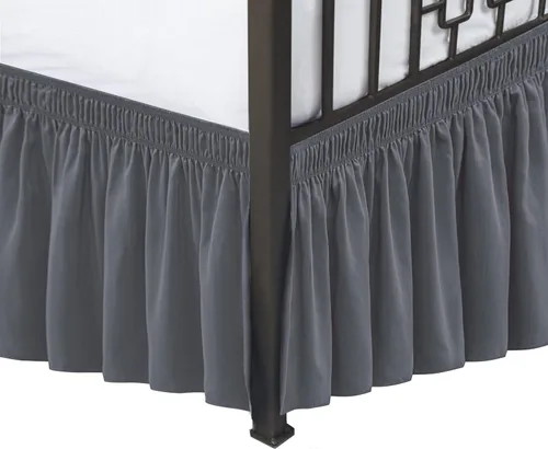 Miniatura 22 de Biscaynebay Faldas de cama envolventes con esquinas divididas para camas Twin/Twin XL de 15 pulgadas de caída, volantes de polvo elásticos Negro