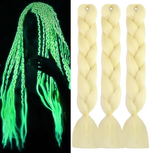 Cabello trenzado rubio de 24 pulgadas, 613, extensiones de cabello trenzado jumbo, 3 piezas de trenzas luminosas que brillan en la oscuridad