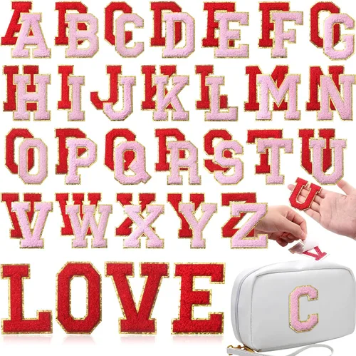 Miniatura 53 de WILLBOND 52 parches autoadhesivos de letras de felpilla de 2.2/2.8 pulgadas A-Z, calcomanías bordadas del alfabeto para ropa, bolsa, sombrero