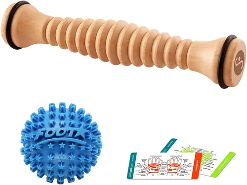 Rodillo de pie de madera Body Back y paquete de bola de masaje de pies Foot Star® para alivio de la fascitis plantar