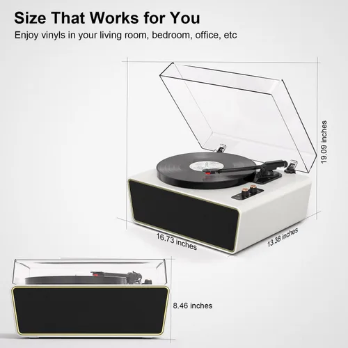 Miniatura 4 de Tocadiscos de vinilo de tamaño completo, tocadiscos Bluetooth de 3 velocidades con estilo Ruby, contrapeso ajustable, 4 altavoces estéreo