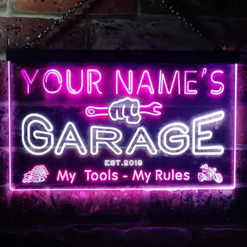 Miniatura 2 de ADVPRO personalizado: tu nombre estación del año, garaje temático, cueva para hombres. Decoración con doble color LED neón signo st6-pp1-tm Blanco