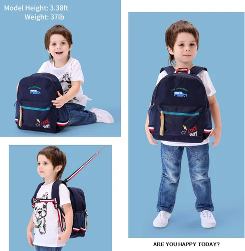 Miniatura 3 de willikiva Cartoon Bus 12 - Mochila de jardín de infantes para niños y niñas, mochila impermeable para niños preescolares con correa y arnés de Azul