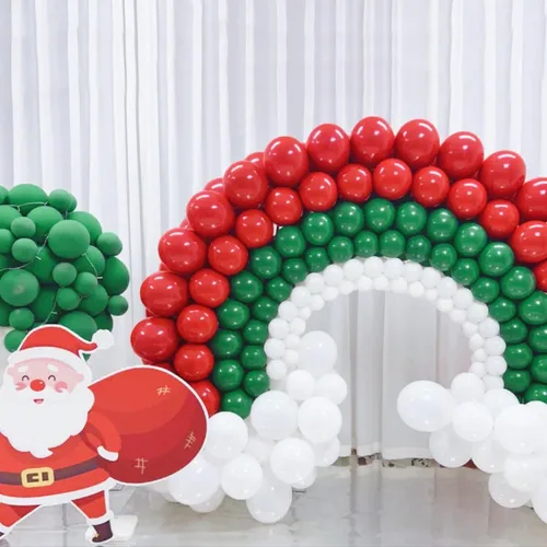 Miniatura 6 de 100 unidades de globos de Navidad rojos y verdes de 12 pulgadas, globos de látex rojos, verdes y blancos con 65 pies de cinta para decoraciones