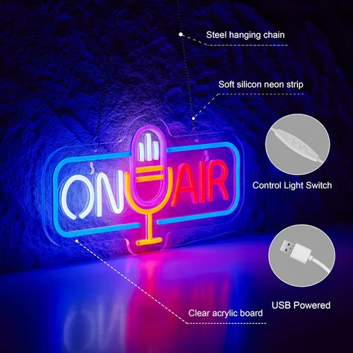 Miniatura 5 de Roouneon On Air - Letrero de neón para decoración de pared, letreros de luz de grabación, barra de cerveza, hogar, dormitorio, cueva de hombre, luz