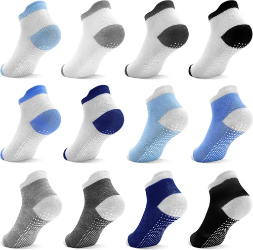 Miniatura 12 de Tphon Calcetines tobilleros antideslizantes para bebés y niños pequeños con agarres para niños y niñas, 12 pares para bebés y niños de 0 a 7 años