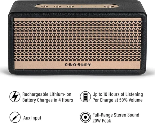 Miniatura 2 de Crosley CR3113A-BK Montero - Altavoz Bluetooth recargable portátil pequeño, color negro