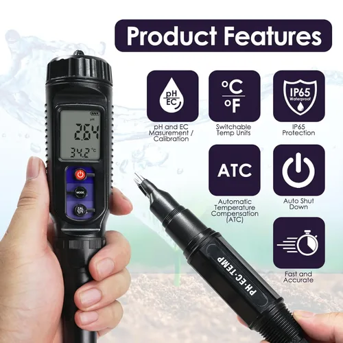 Miniatura 2 de Medidor de pH para alimentos Medidor digital de temperatura EC pH 3 en 1 con ATC, probador de pH de alimentos para verificar fermentación/masa