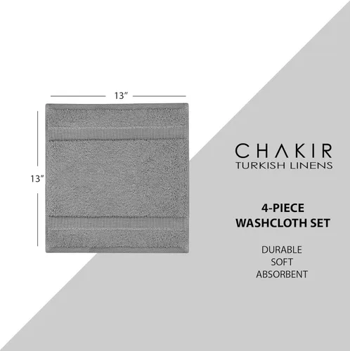 Miniatura 6 de Chakir Turkish Linens - Toallas turcas de 100% algodón, suaves y absorbentes (4 paños, color gris)
