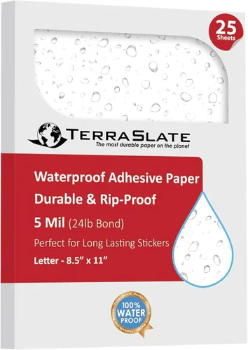 TerraSlate Papel adhesivo impermeable | Etiquetas adhesivas permanentes de 5 mil | Papel adhesivo imprimible para impresora láser, máquina de copia
