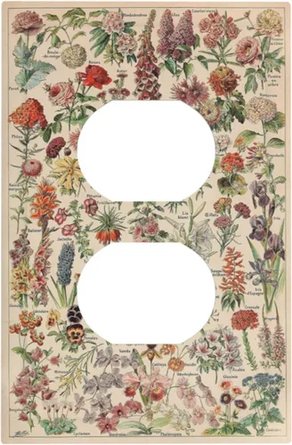 Adolphe Millot Póster Floral Botánico Vintage de Flores, Cubiertas de Placa de Pared Dúplex Individual, Cubierta de Interruptor de Luz, Placa de