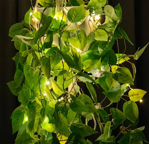 Miniatura 7 de Paquete de 2 colgadores de macramé para plantas con luces, cesta colgante para macetas de interior con cuentas de madera, soporte para macetas