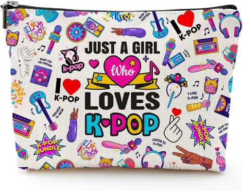 QualityLife Bolsa de maquillaje K-Pop de la película musical de K-Pop Just A Gi-rl Who Loves K-Pop Regalo para fanáticos de la música, regalo del