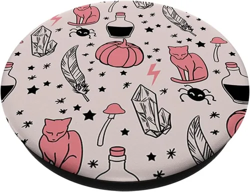 Miniatura 2 de Pink Sphynx Cat Potion Pumpkin Pattern Halloween Girls Women PopSockets intercambiables PopGrip