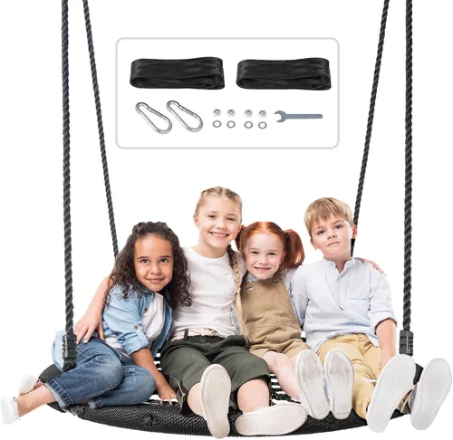 Miniatura 8 de SUPER DEAL Columpio de Árbol de Red de Araña de 40'', Plataforma de Columpio de Red Redonda, Juego de Columpio de Cuerda para Niños y Adultos