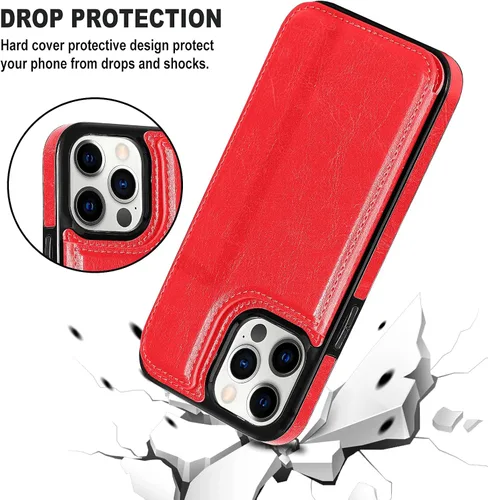 Miniatura 4 de Funda tipo cartera para iPhone 13 Pro Max, funda de piel sintética suave premium con función atril y función atril para iPhone 13 Pro Max de 6.7 Rojo