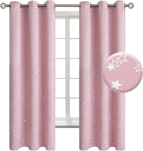 Miniatura 121 de BGment Cortinas opacas para dormitorio infantil, con aislamiento térmico, con ojales, estampado de estrellas plateadas, cortinas para oscurecer