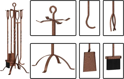 Miniatura 5 de Fire Beauty Juego de 5 herramientas para chimenea, accesorios de chimenea, soporte de herramientas con asas, herramientas para decoración